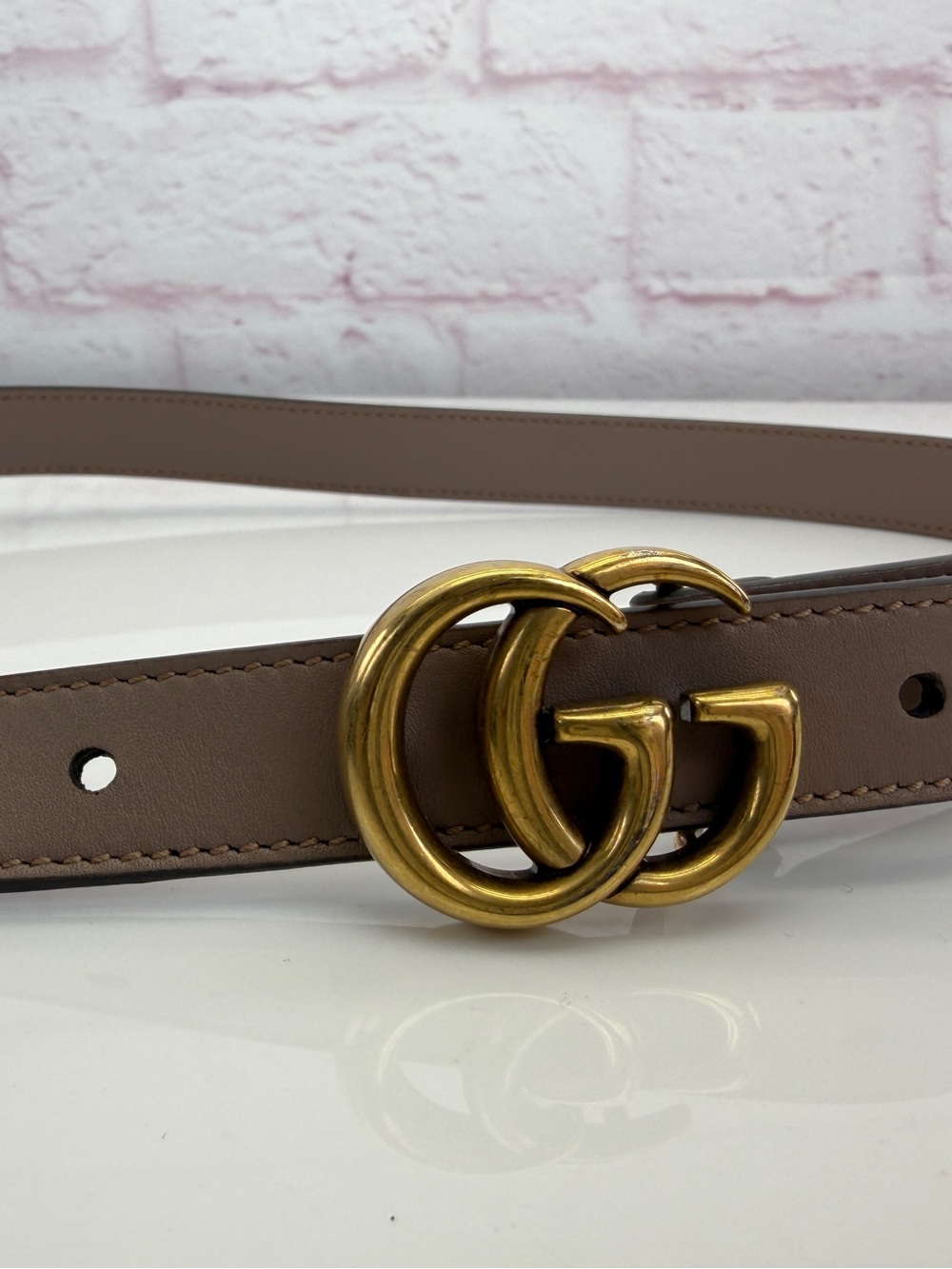 Gucci Gg Marmont Slim Pink Leather Double G Belt Silver Buckle 409417 80/32” - Picture 3 of 9